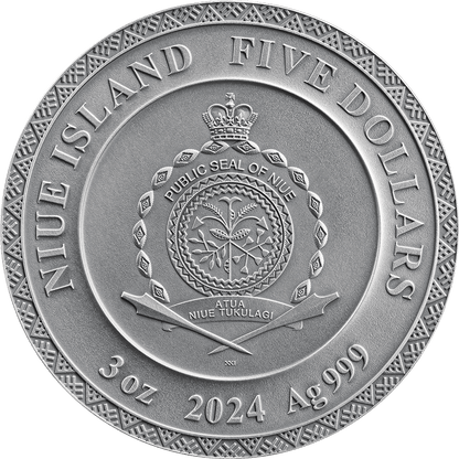 2024 Niue Dazhbog – Divine Faces of the Sun 3oz Gilded Antique Silver Coin