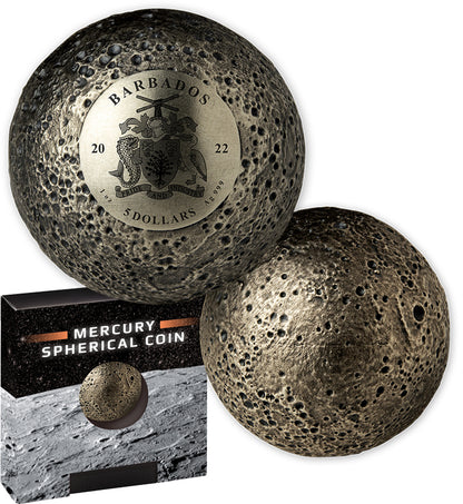 2022 Barbados Planetary Series Mercury Sphere 1oz Silver Antiqued Coin
