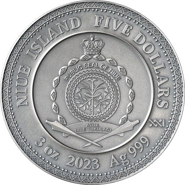 2023 Niue Divine Faces of the Sun Vishnu 3oz Antiqued Silver Coin