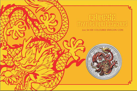 2021 Perth Mint Chinese Myths & Legends Red Dragon 1oz Silver Coloured Coin