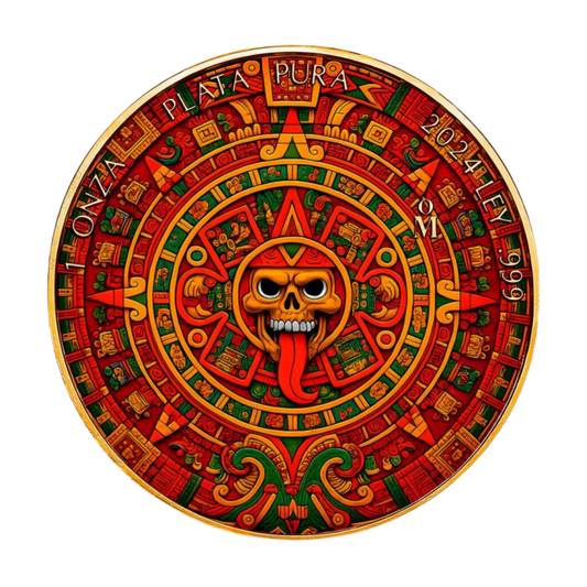 2024 Mexican Mint Libertad Aztec Calendar Quetzalcoatl 1oz Silver Gilded Coloured Coin