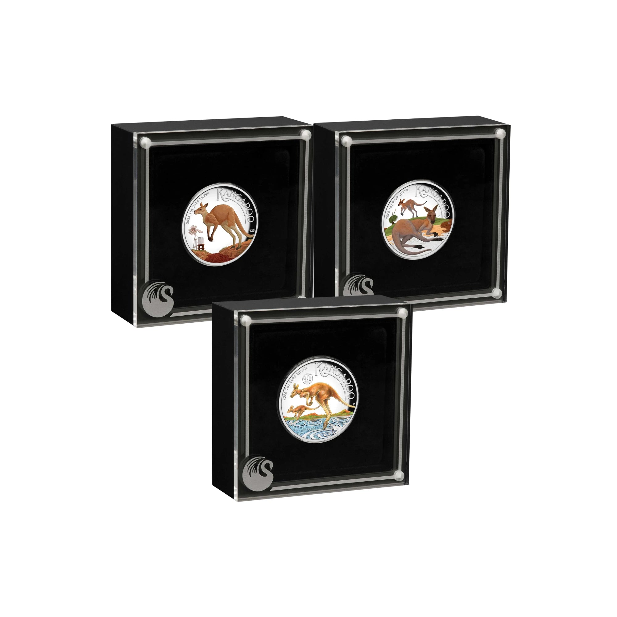 2024-26 Perth Mint Kangaroo 1oz Silver Coloured Proof 3 Coin Collection