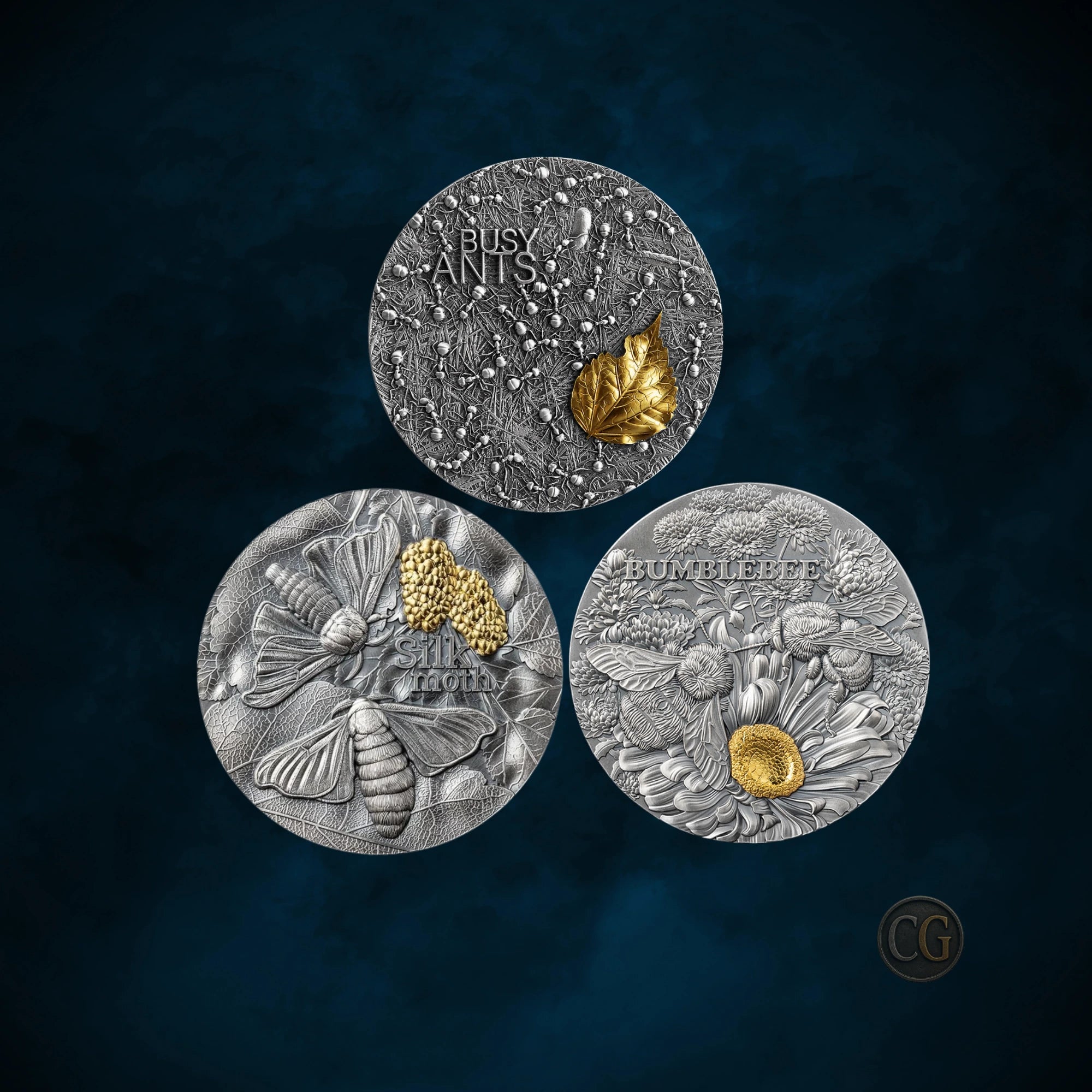 Ghana Nature Architects 2oz Silver Antique 3 Coin Collection