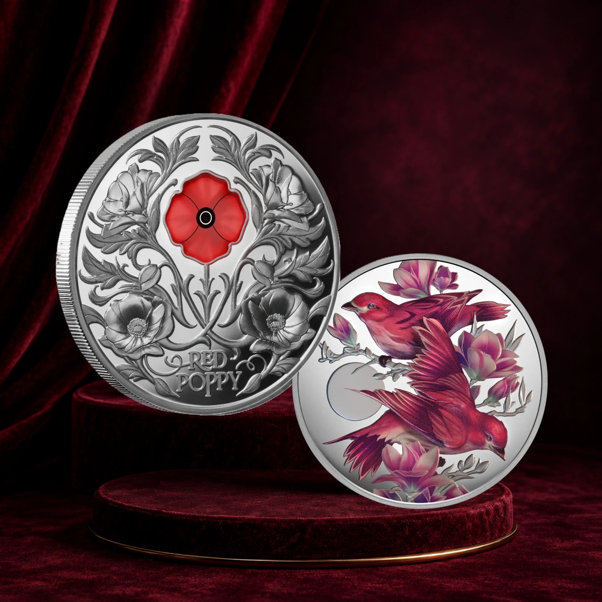Niue Purple Finch 1oz & Red Poppy 2oz Silver Proof 2 Coin Collection