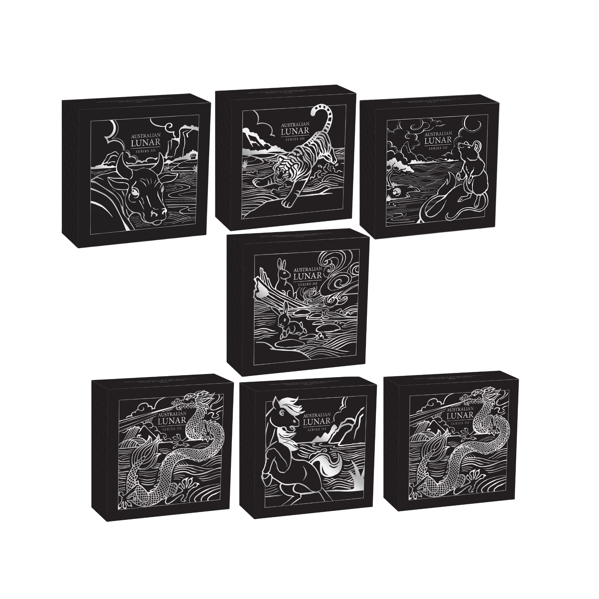 2020–2026 Perth Mint Lunar Series III 1/2oz Silver Coloured 7 Coin Collection