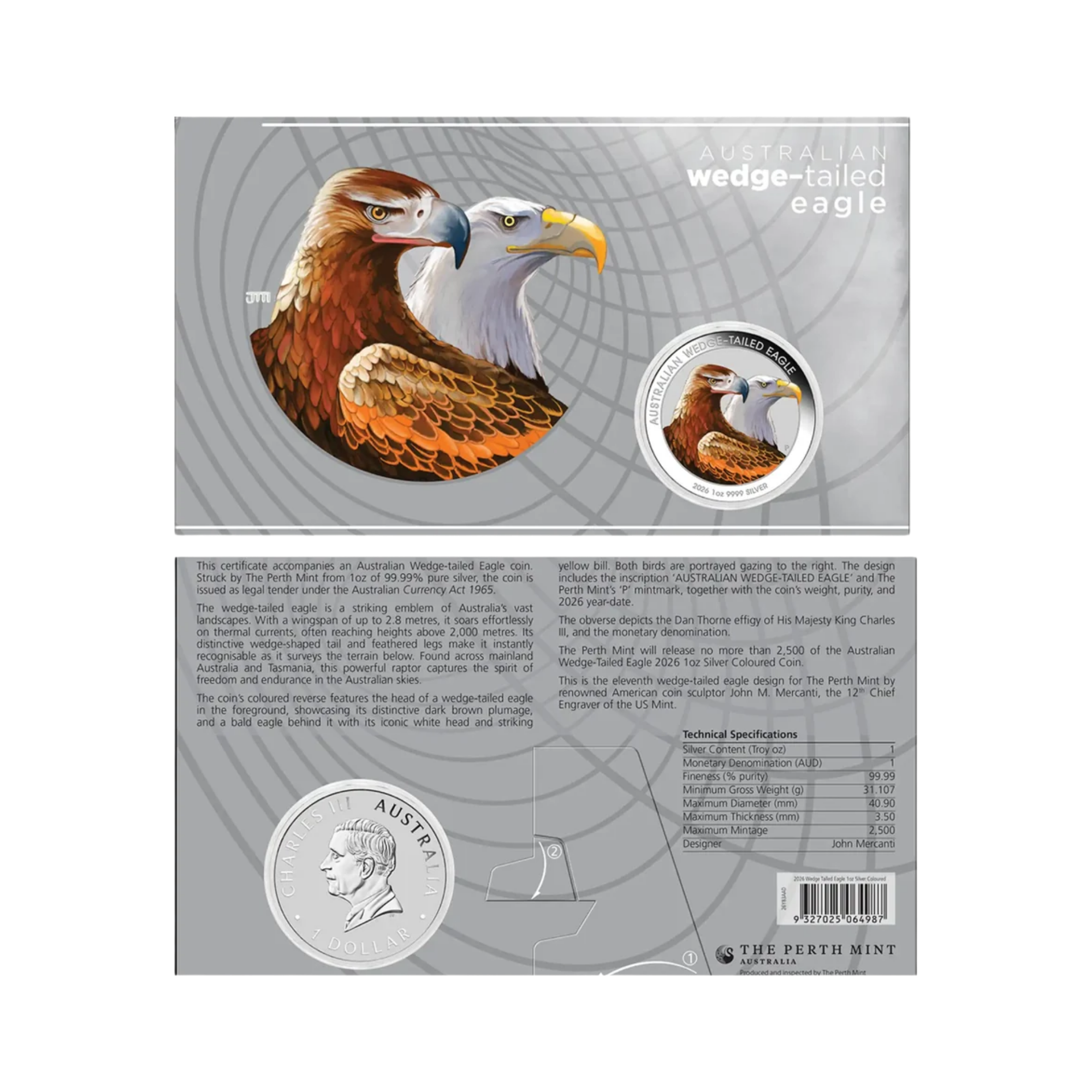 2026 Perth Mint Wedge-Tailed Eagle 1oz Silver Coloured Coin