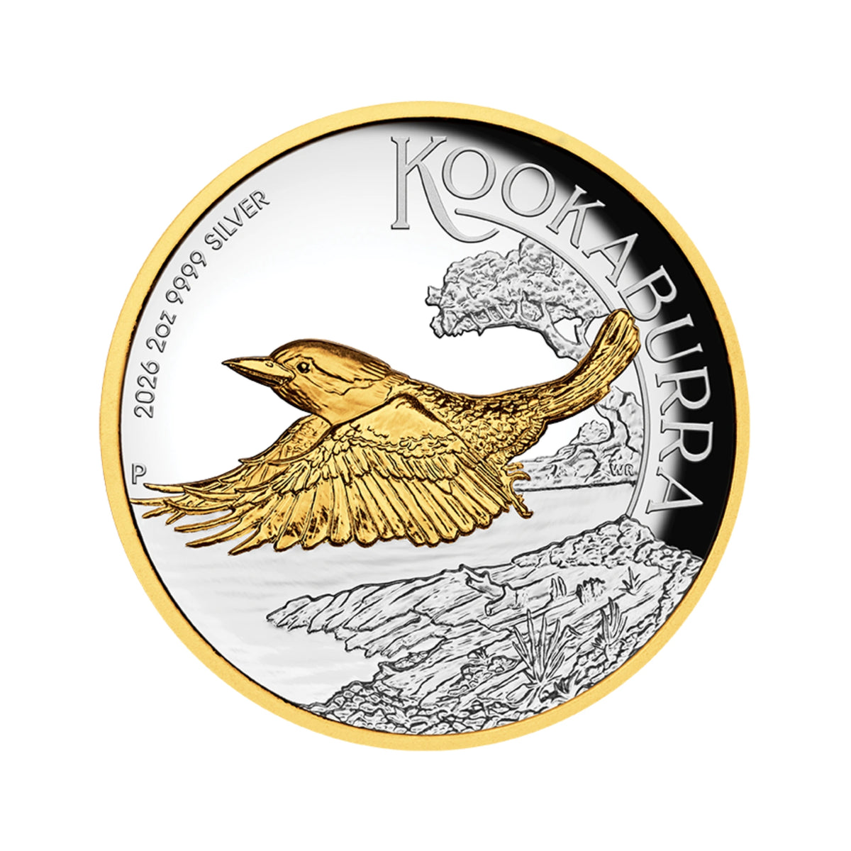 2026 Perth Mint Kookaburra 2oz Silver Proof Gilded Coin