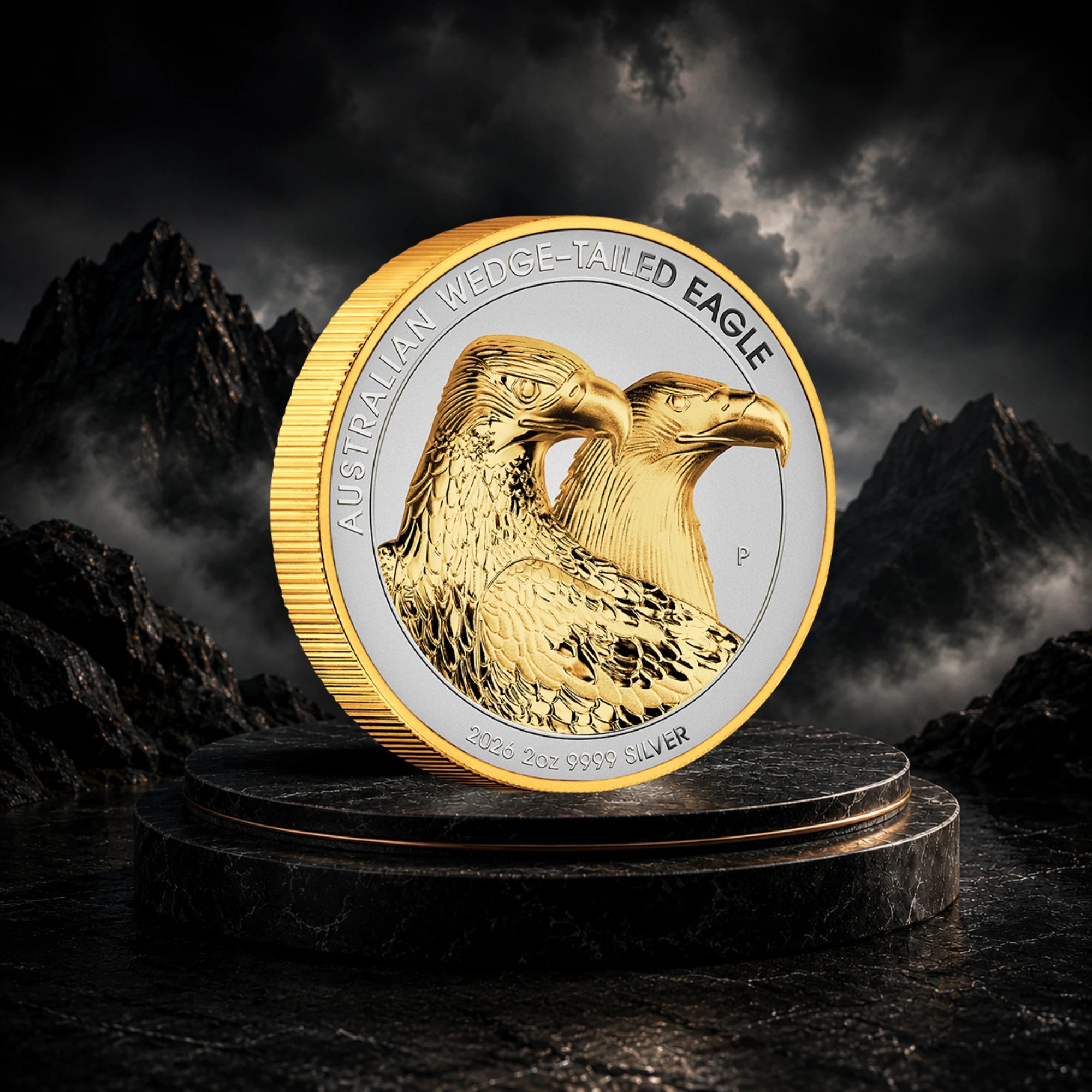 2026 Perth Mint Wedge tailed Eagle 2oz Silver Gilded Coin