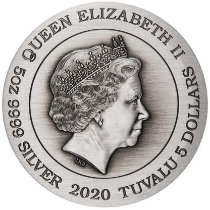 2020 PerthMint Zodiac 5oz Silver Antiqued Coloured Coin (with Original Box and Certificate) - No Outer Cover