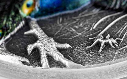 2022 Niue Peacock 3oz Silver Antique Finish Coin with Crystal Insert