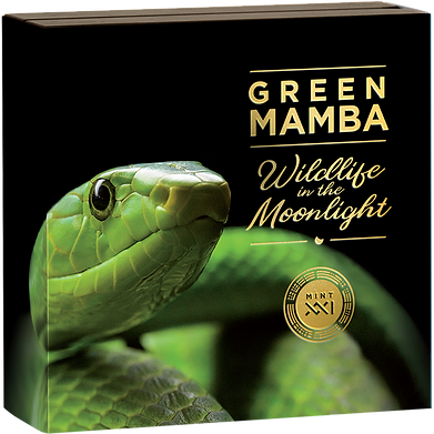 2022 Niue Wildlife Green Mamba 2oz Silver Antique Finish Gilded Coin