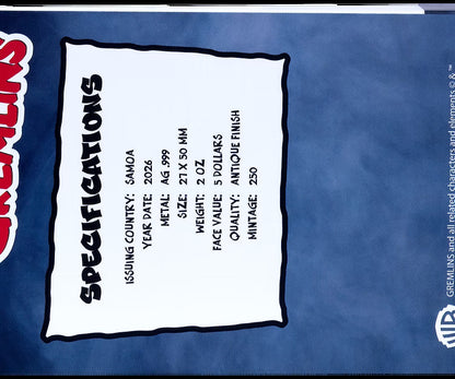 2026 Samoa Gremlins Vintage VHS 2oz Silver Antiqued Coin Pre order