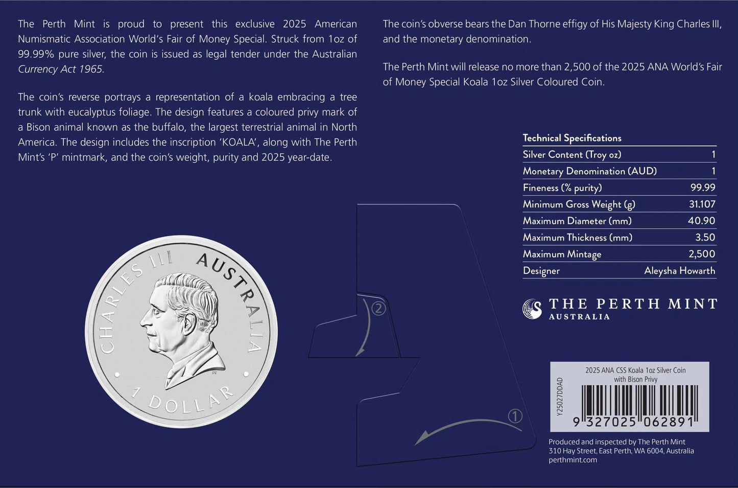 2025 Perth Mint Koala 1oz Silver Coin with Bison Privy Mark