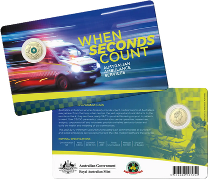 2021 Royal Australian Mint Ambulance Service C MintMark Carded Coin