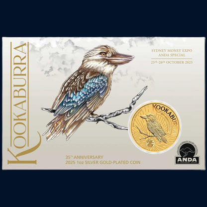 2025 Perth Mint Kookaburra 35th Anniversary 1oz Silver Gold-Plated Coin on Card