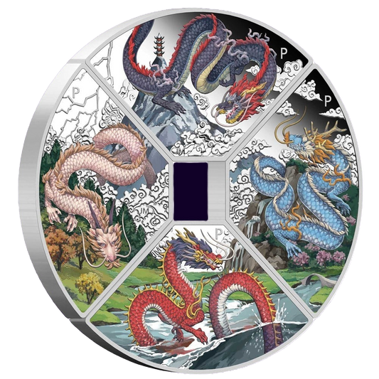 2024 Perth Mint Lunar Dragon Quadrant 1oz Silver Proof Coloured 4 coin set