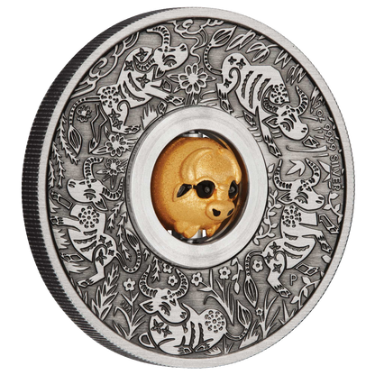 2021 Perth Mint Lunar Ox Rotating Charm 1oz Silver Antiqued Coin