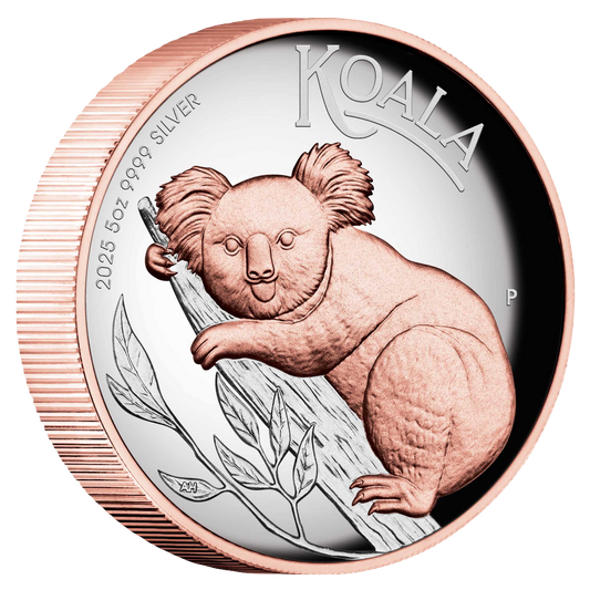 2025 Australian Koala 5oz Silver Proof High Relief Pink Gold Gilded Coin
