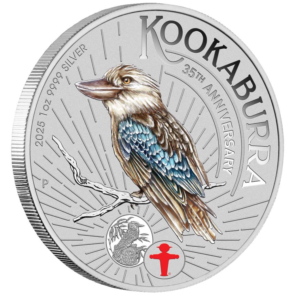 2025 Perth Mint Kookaburra 1oz Silver Coloured Coin in Card