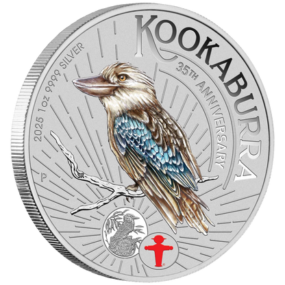 2025 Perth Mint Kookaburra 1oz Silver Coloured Coin in Card