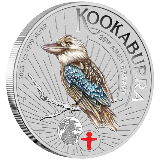 2025 Perth Mint Kookaburra 1oz Silver Coloured Coin in Card