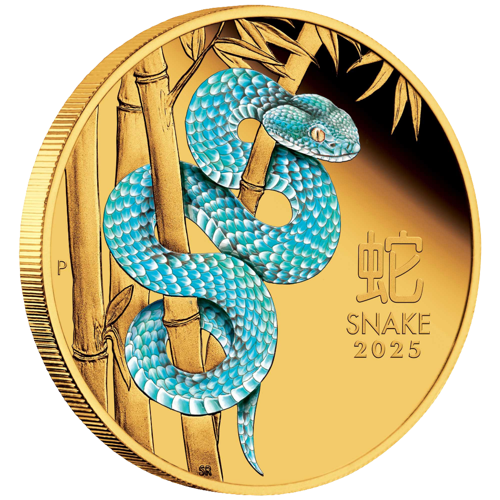 2025 Perth Mint Lunar Snake 1oz Gold Proof Coloured Coin - 188 mintage only