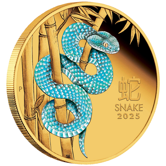 2025 Perth Mint Lunar Snake 1oz Gold Proof Coloured Coin - 188 mintage only