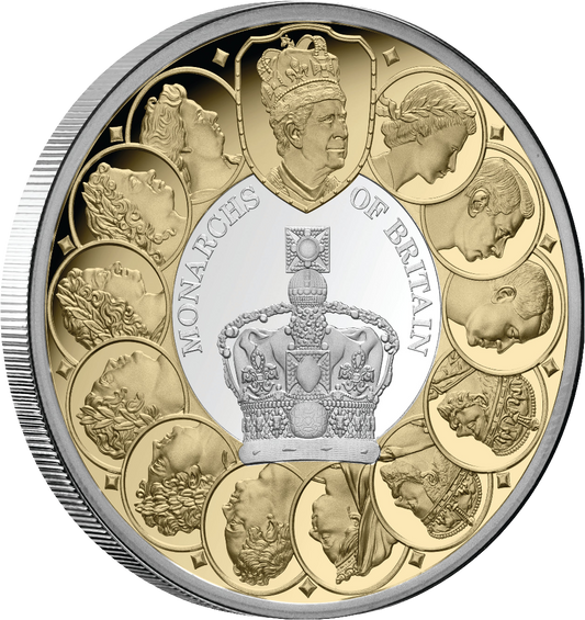2025 Niue Monarchs of Britain – $1 Gold-Plated 1oz Silver Proof Coin