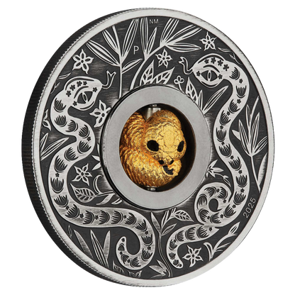 2025 Perth Mint Lunar Snake Rotating Charm 1oz Silver Antiqued Coin