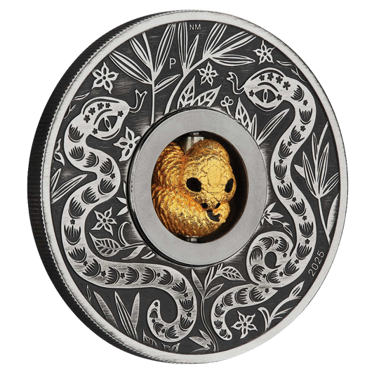 2025 Perth Mint Lunar Snake Rotating Charm 1oz Silver Antiqued Coin