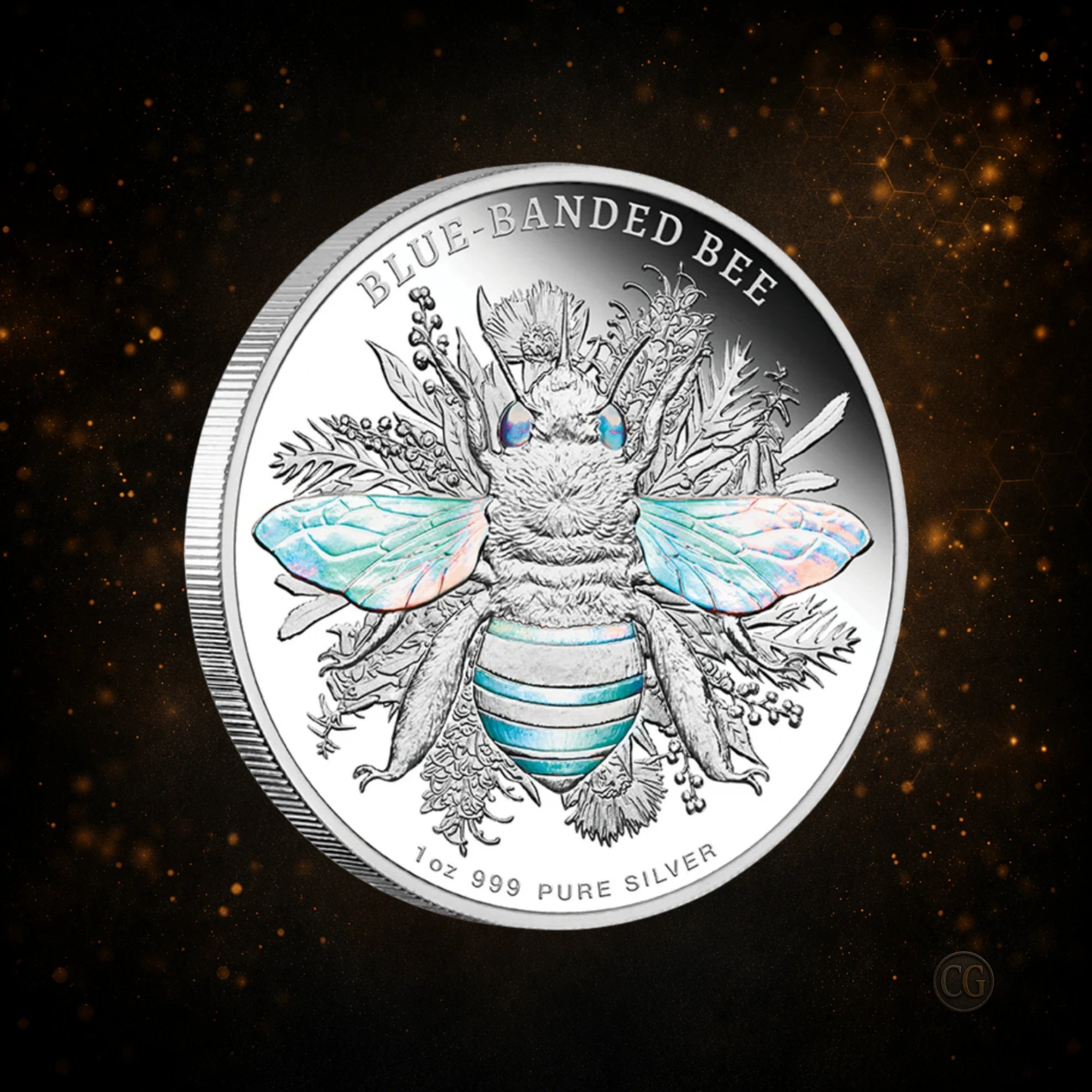 2025 Niue Blue Banded Bee 1oz Silver Proof Hologram Coin