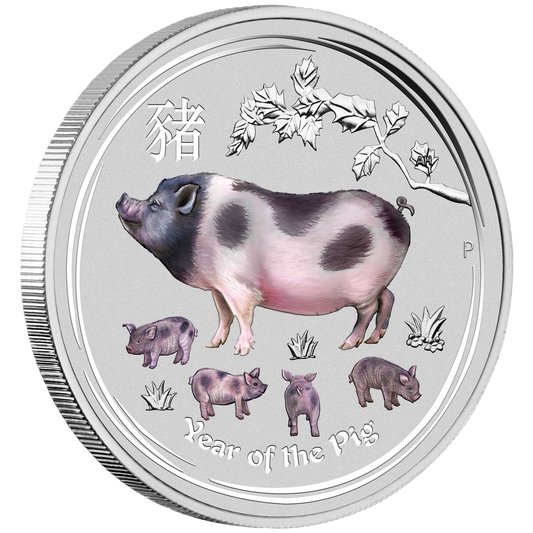 2019 Perth Mint Pig 1/4oz Silver Coloured Coin On Card