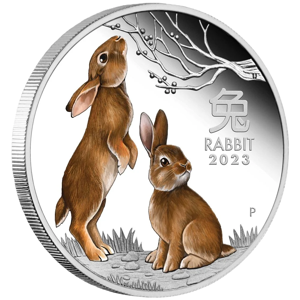 2023 Perth Mint Lunar Rabbit 1oz Silver Coloured Proof Coin