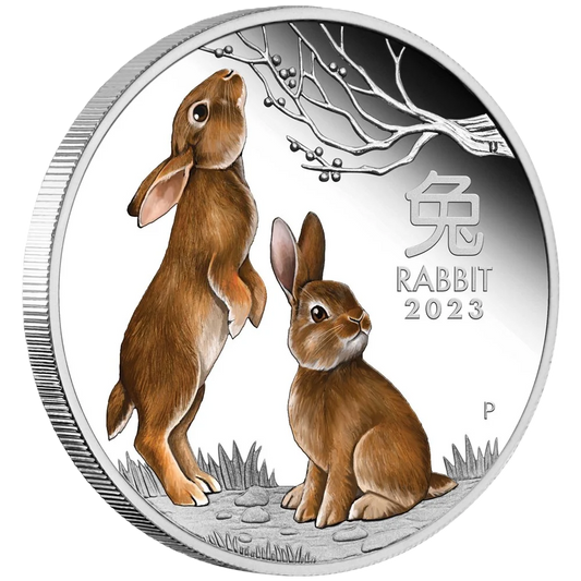 2023 Perth Mint Lunar Rabbit 1oz Silver Coloured Proof Coin
