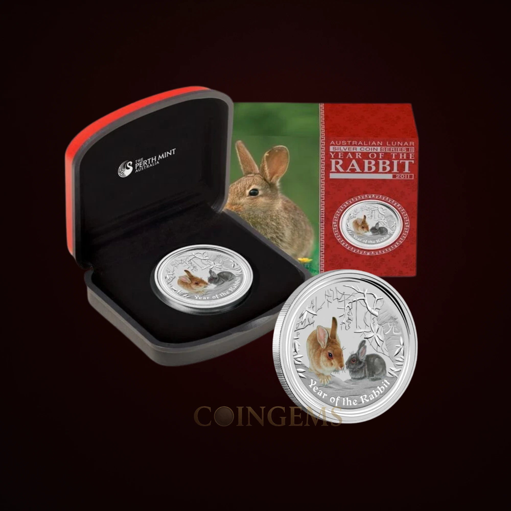 2011 Perth Mint Lunar Rabbit 1oz Silver Coloured Coin