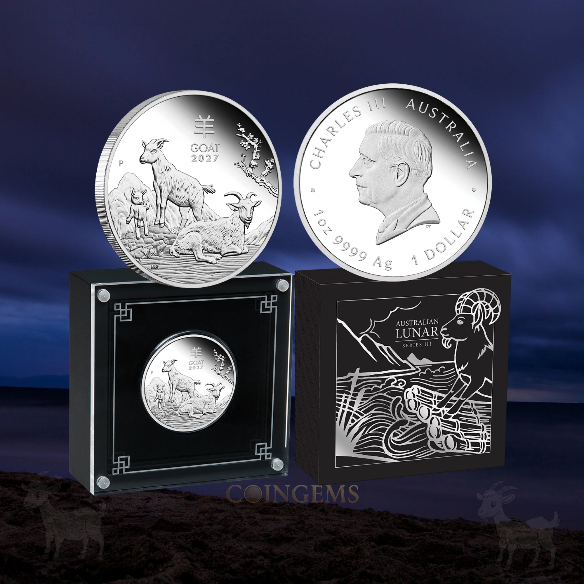 2027 Perth Mint Lunar Series III  Goat 1oz Silver Proof Coin