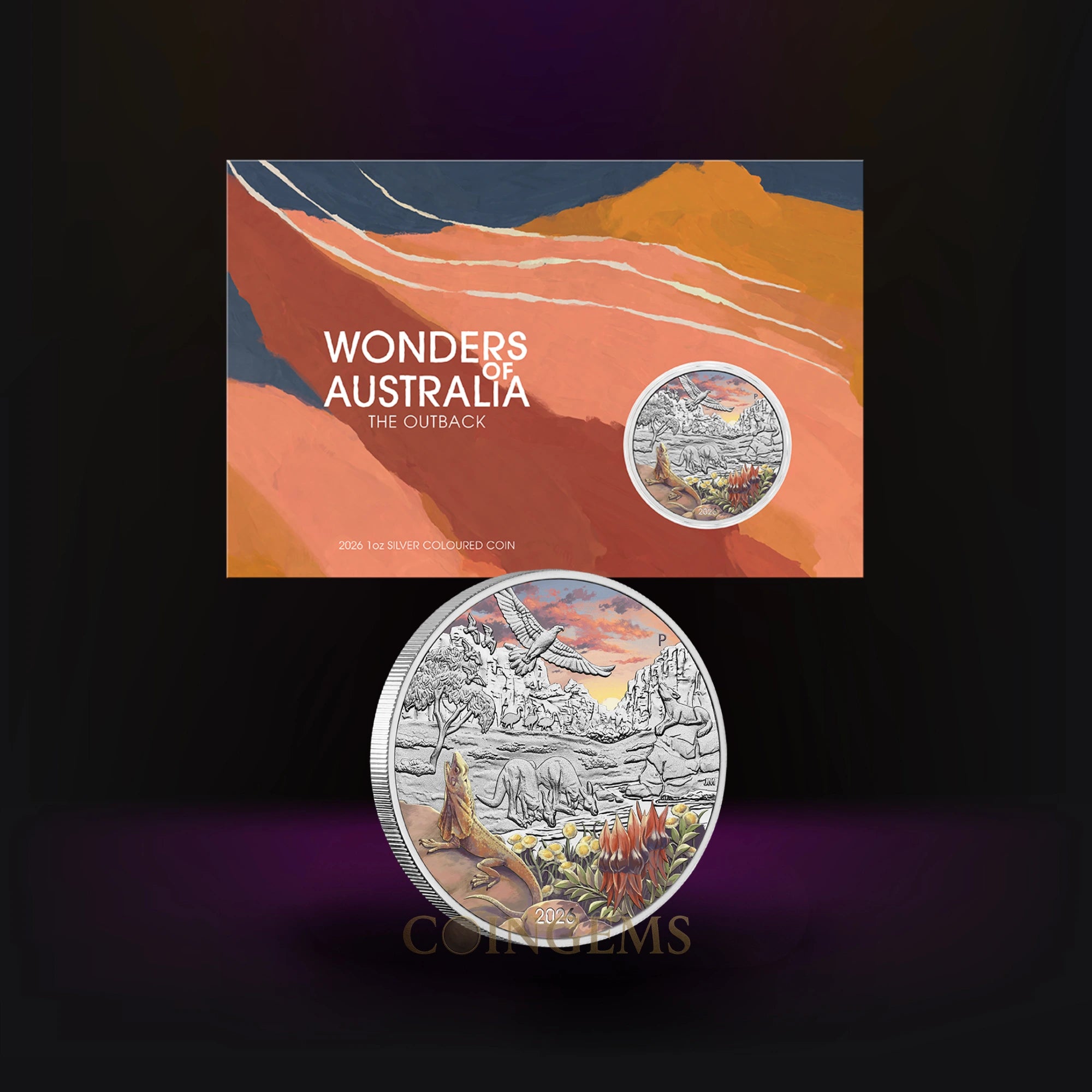 2026 Perth Mint Wonders of Australia Outback 1oz Silver Coin in Card