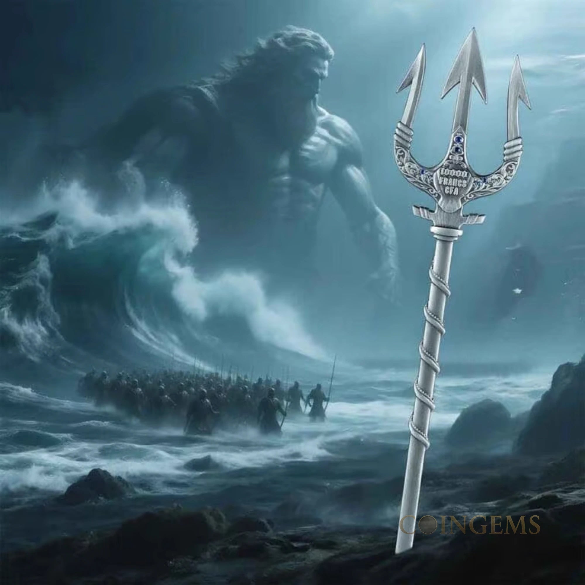 2025 Chad Poseidon Trident 2oz Silver Antiqued Coin