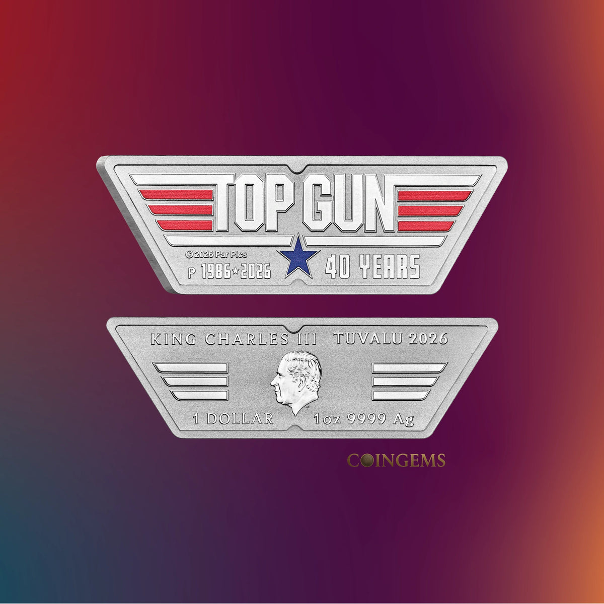2026 Perth Mint Top Gun 40th Anniversary 1oz Silver Logo Shaped Coin