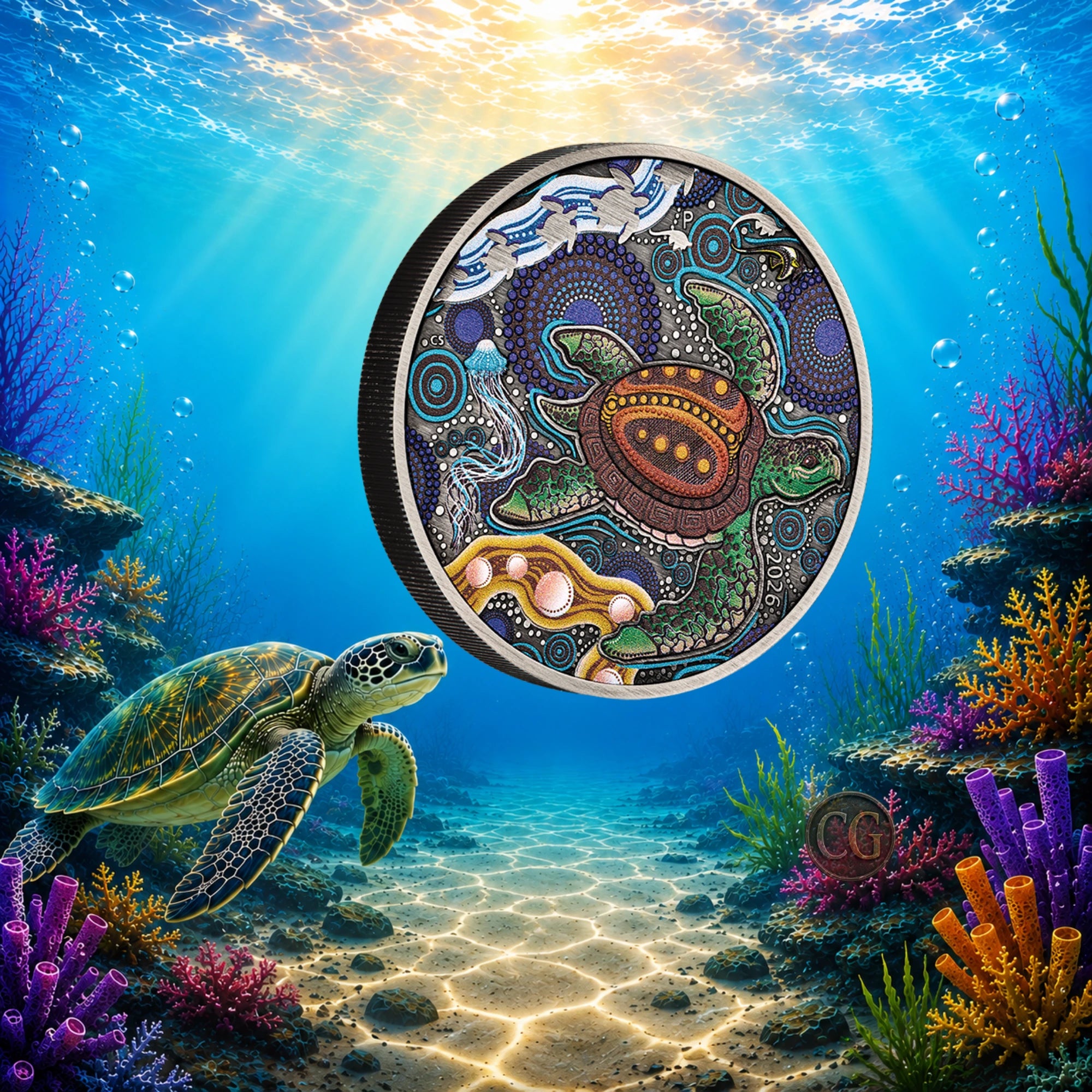 2026 Perth Mint Turtle 2oz Silver Antiqued Coloured Coin