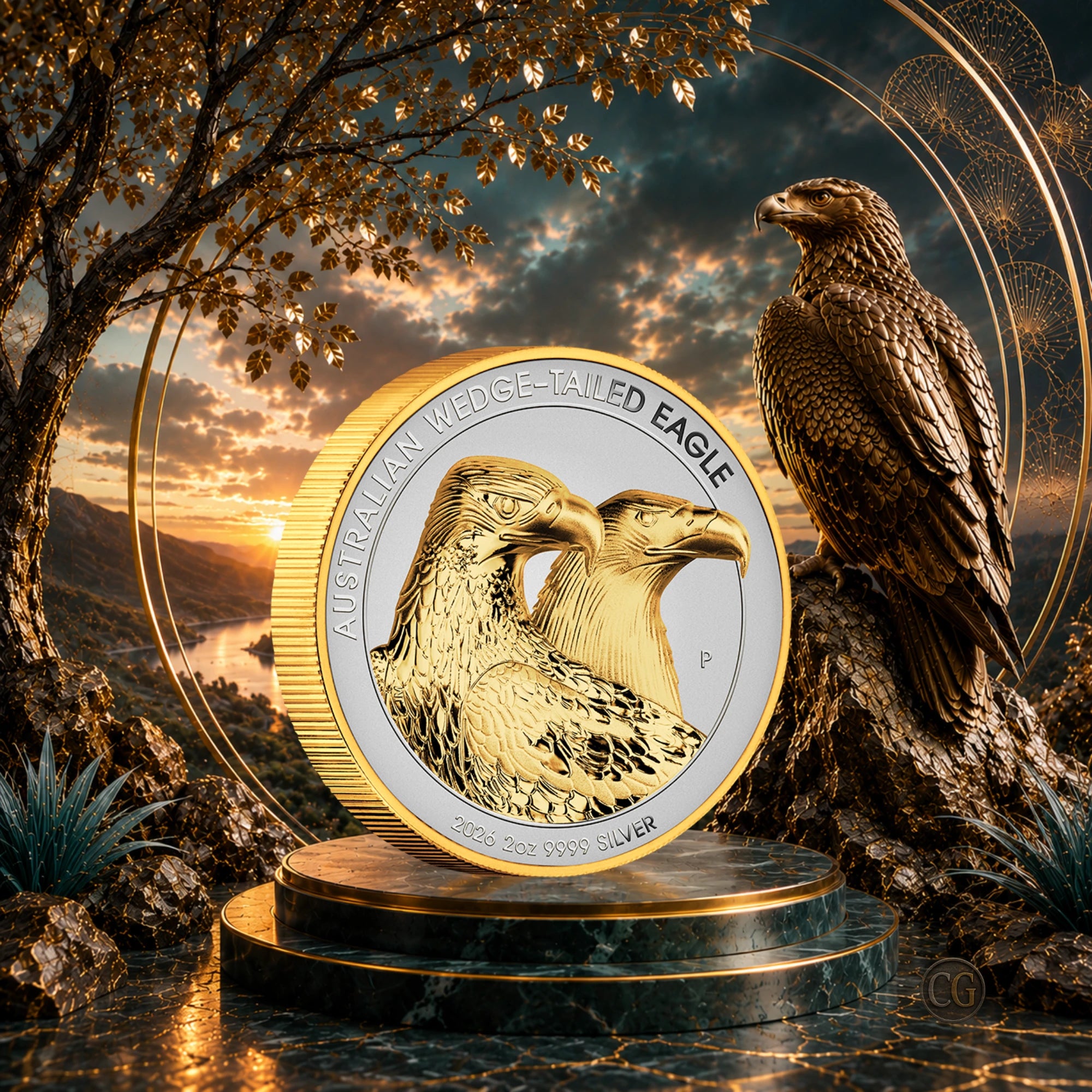 2026 Perth Mint Wedge tailed Eagle 2oz Silver Gilded Coin