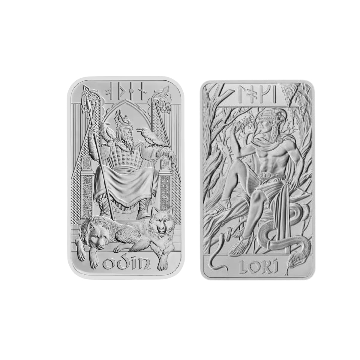 2024 & 2026 Royal Mint Norse Gods Odin & Loki 1oz Silver 2 Bar Collection