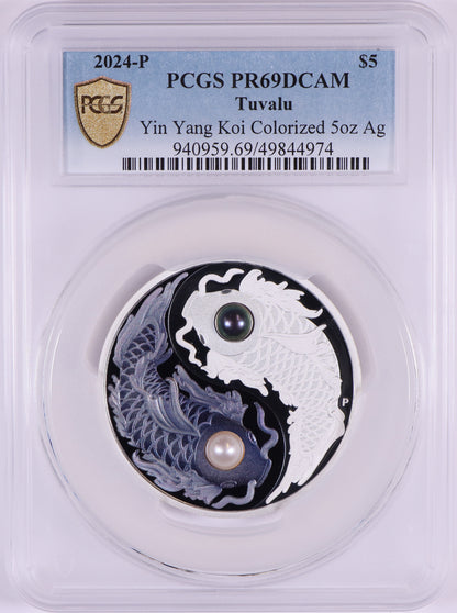2024 Perth Mint Yin Yang Koi PCGS MS69 5oz silver coloured Proof Silver coin