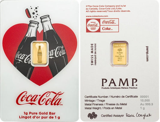 2026 PAMP Limited edition Coca-Cola Valentine’s Love 1g Gold Bar