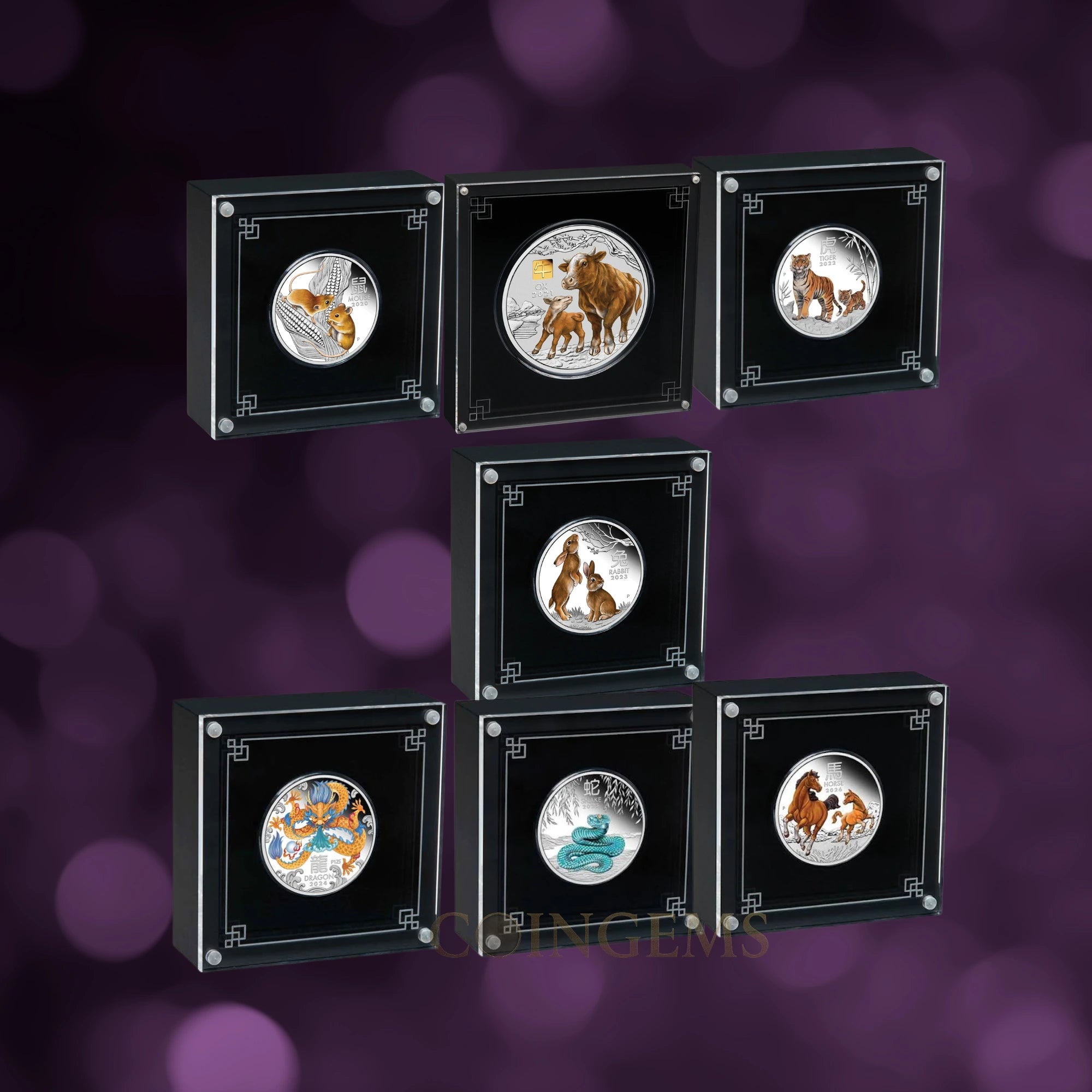 2020–2026 Perth Mint Lunar Series III 1/2oz Silver Coloured 7 Coin Collection