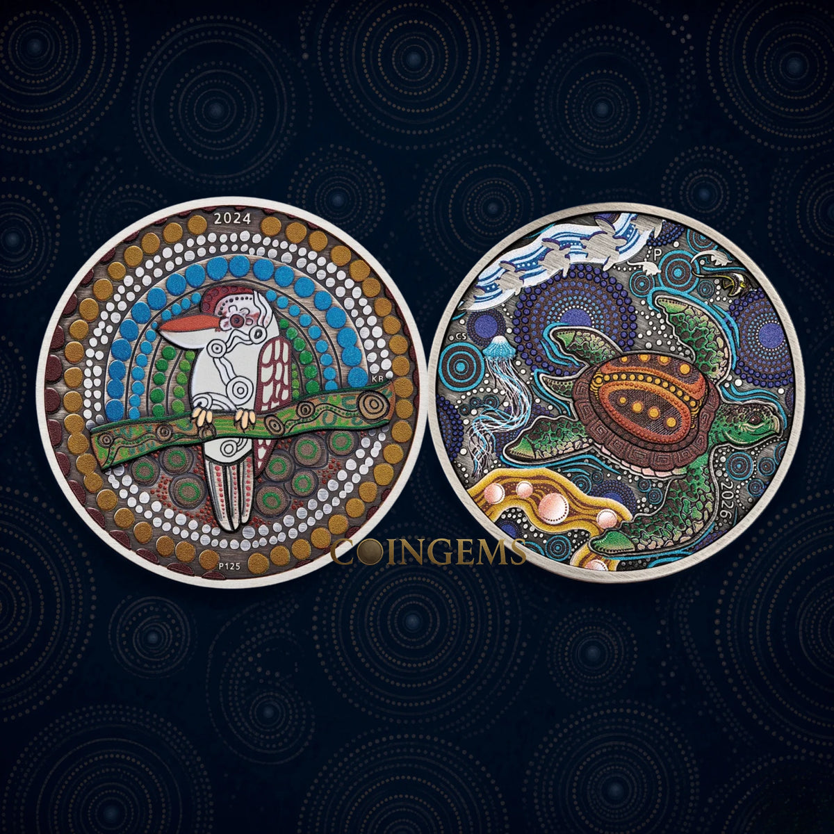 2024 & 2026 PerthMint Kaa-Kaa & Turtle 2oz Silver Antiqued 2 Coin set