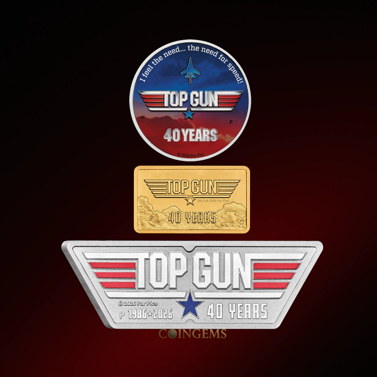 2026 Perth Mint Top Gun 1oz Silver & 1g Gold 3 Coin Collection