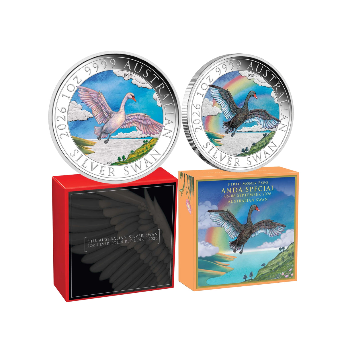 2026 Perth Mint Swan & ANDA Expo 1oz Silver Coloured 2 Coin Collection
