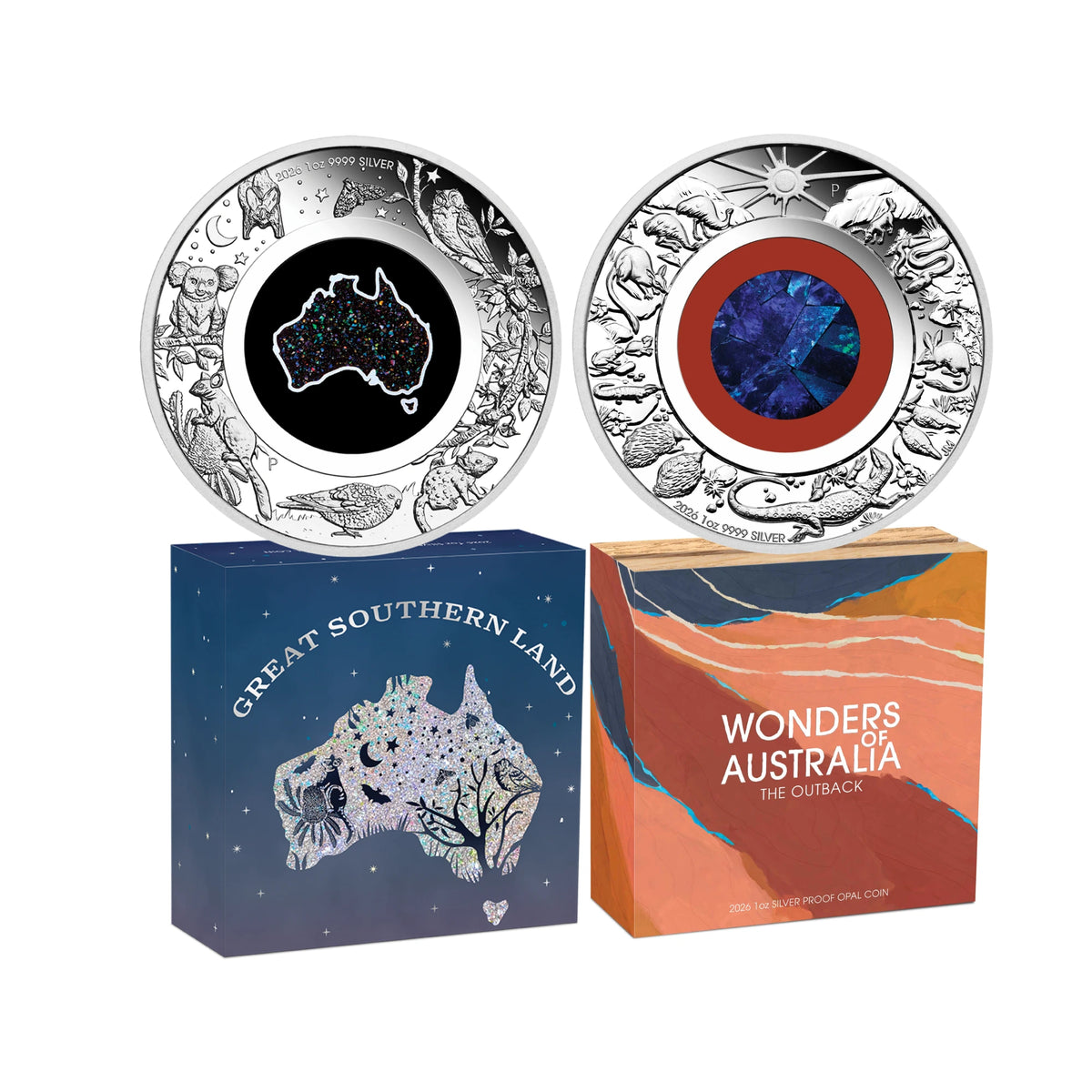 2026 Southern Land & Outback Opal 1oz Silver Proof 2 Coin Collection
