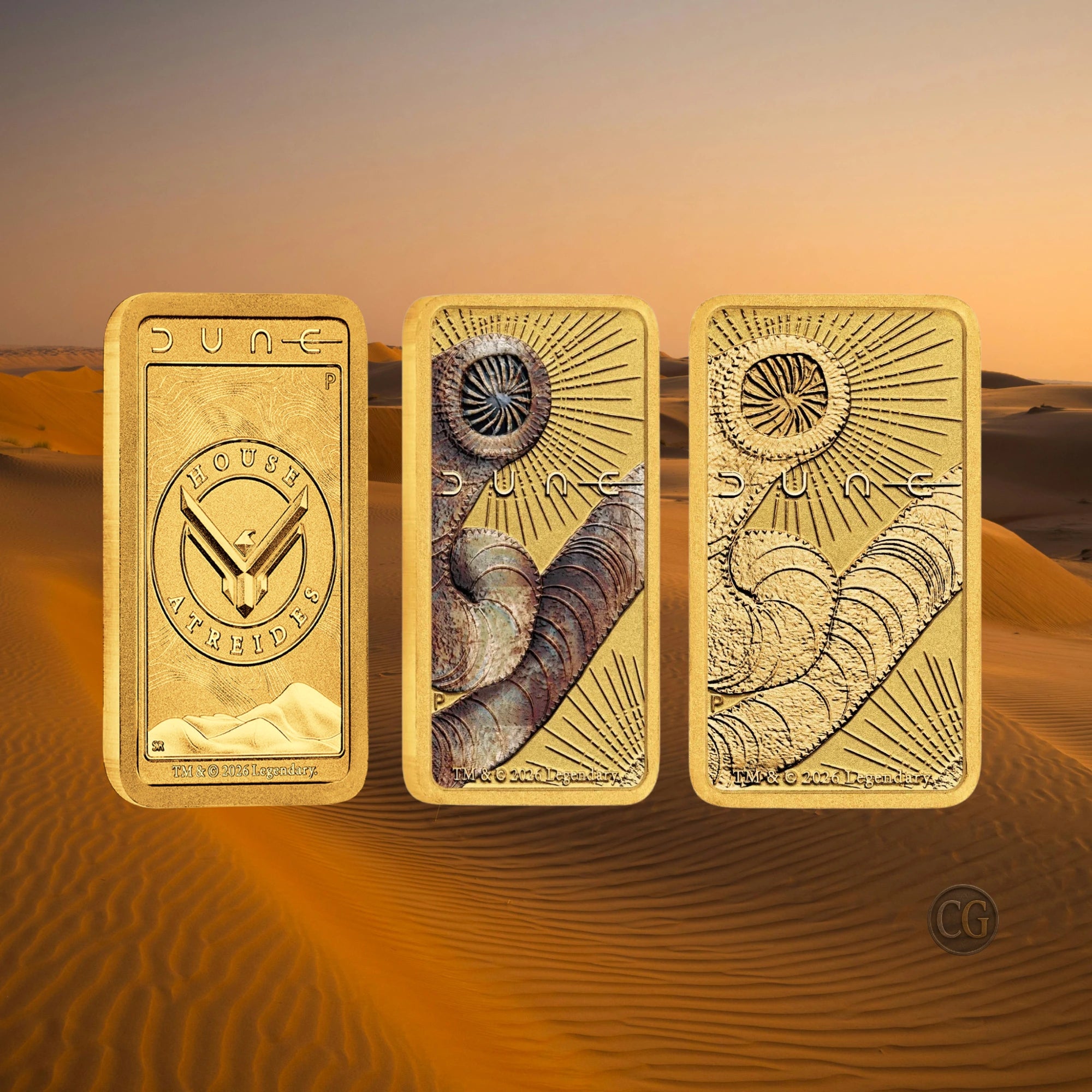 2026 Perth Mint Dune 1g Gold Minted 3 Bar Collection